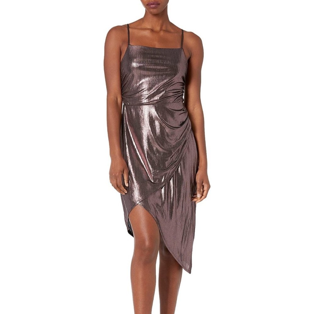 BCBGeneration Women's Square Neck Asymmetrical Dress Medium Rose Gold